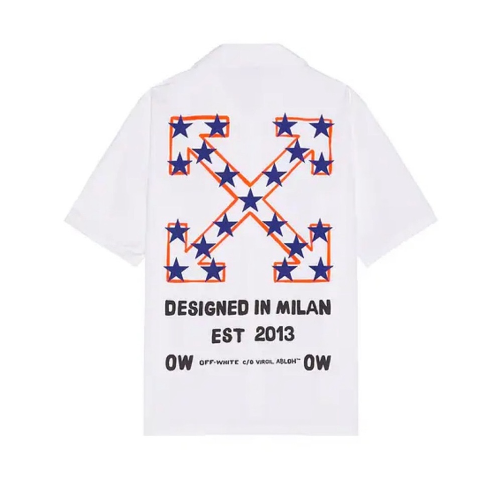 Off-White White and Blue Graphic Men's Shirt